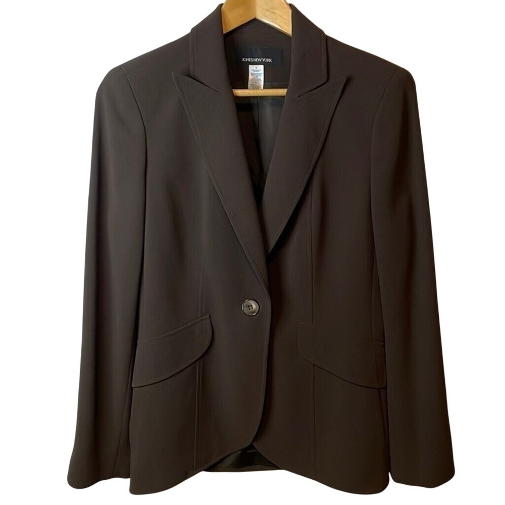 Jones New York Womens Brown Single Button Peaked Lapel‎ Blazer Jacket Size 6